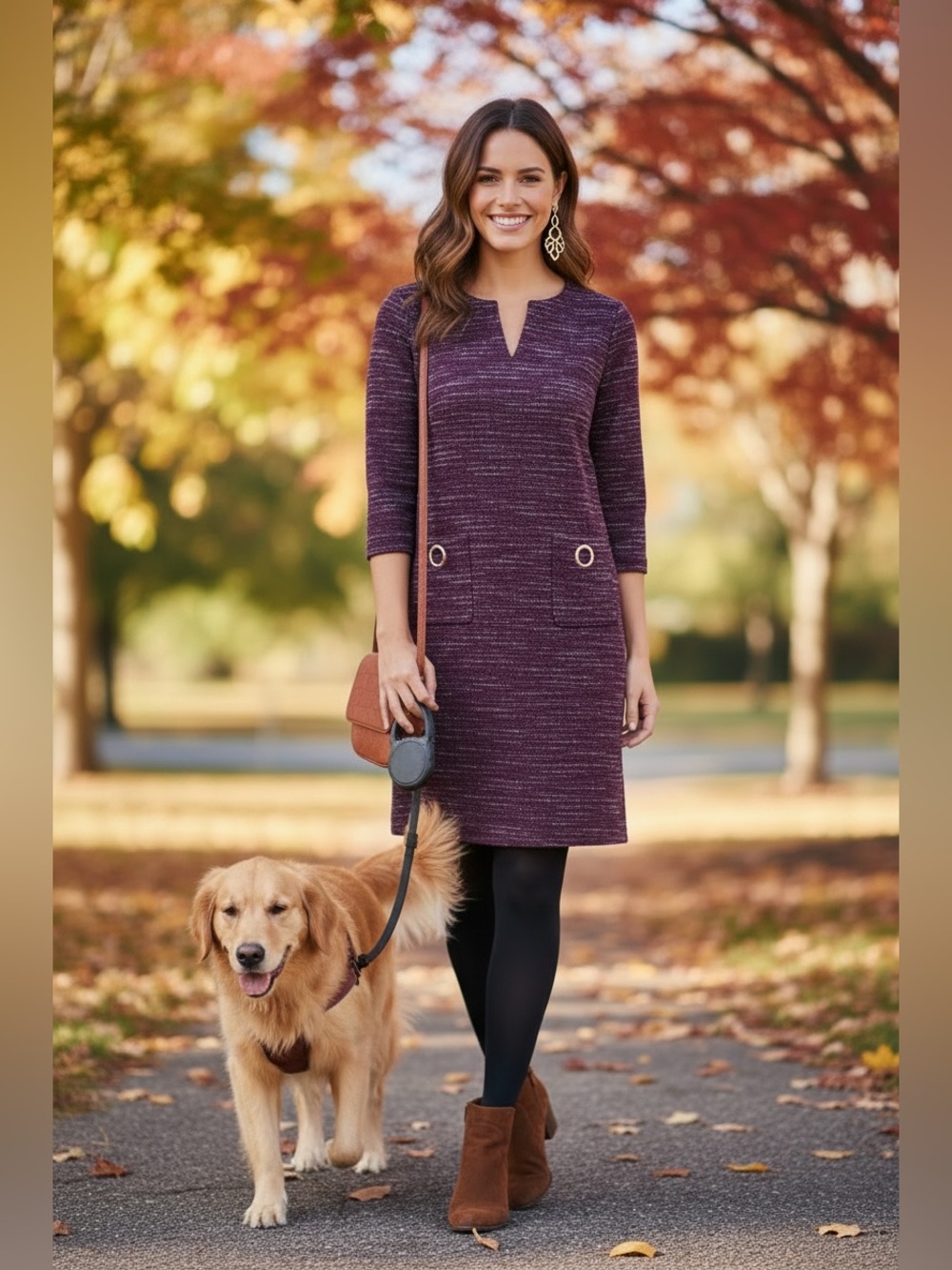 Misook Plum Textured Knit Midi Dress with Pocket Rings
